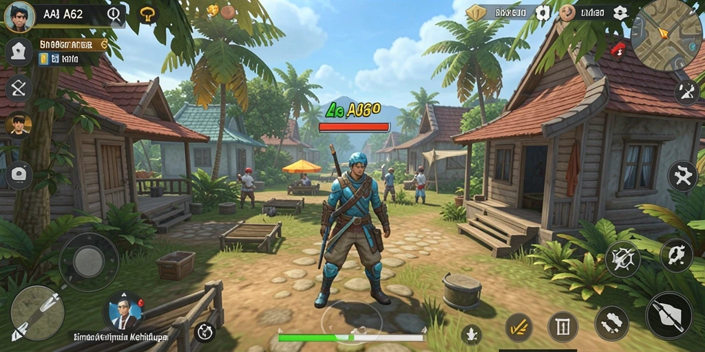 Screenshot gameplay AA62 menampilkan karakter dalam dunia simulasi yang interaktif.