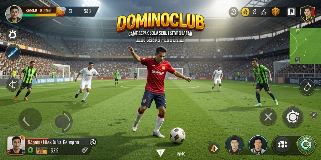 Screenshot gameplay <strong>DOMINOCLUB</strong> menampilkan aksi sepak bola yang intens.
