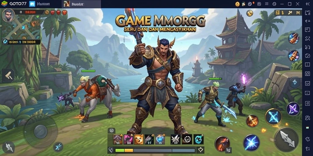 Screenshot gameplay GOTO77 menampilkan pertempuran epik dengan grafis fantastis.