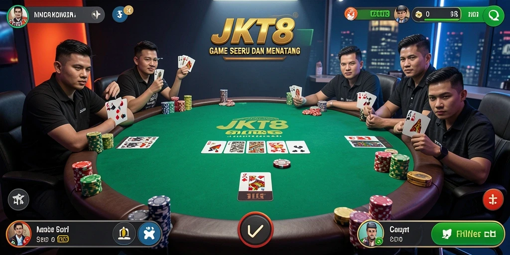 Screenshot gameplay JKT8 menampilkan aksi poker yang intens dan seru.