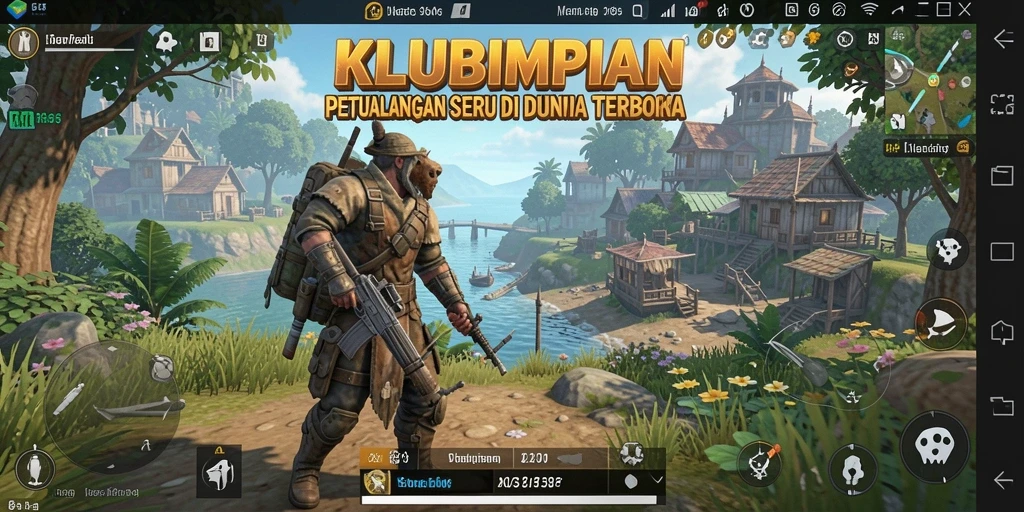 Tampilan gameplay menakjubkan dari KLUBIMPIAN yang menunjukkan kebebasan eksplorasi.
