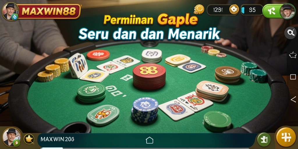 Tampilan gameplay Gaple yang seru dan interaktif di MAXWIN88.