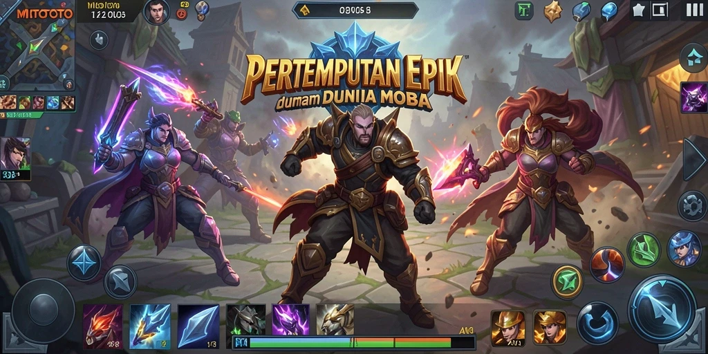 Tampilan gameplay MOBA yang intens dan menarik di MIOTOTO.