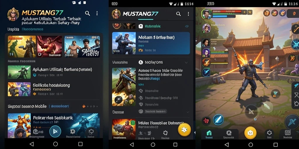 Screenshot utama menunjukkan antarmuka aplikasi MUSTANG77 yang memudahkan pengguna.