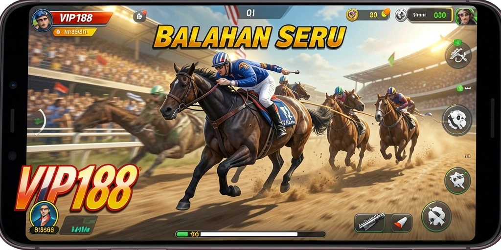 Screenshot gameplay VIP188 menampilkan mobil balap berkecepatan tinggi di lintasan berbukit.