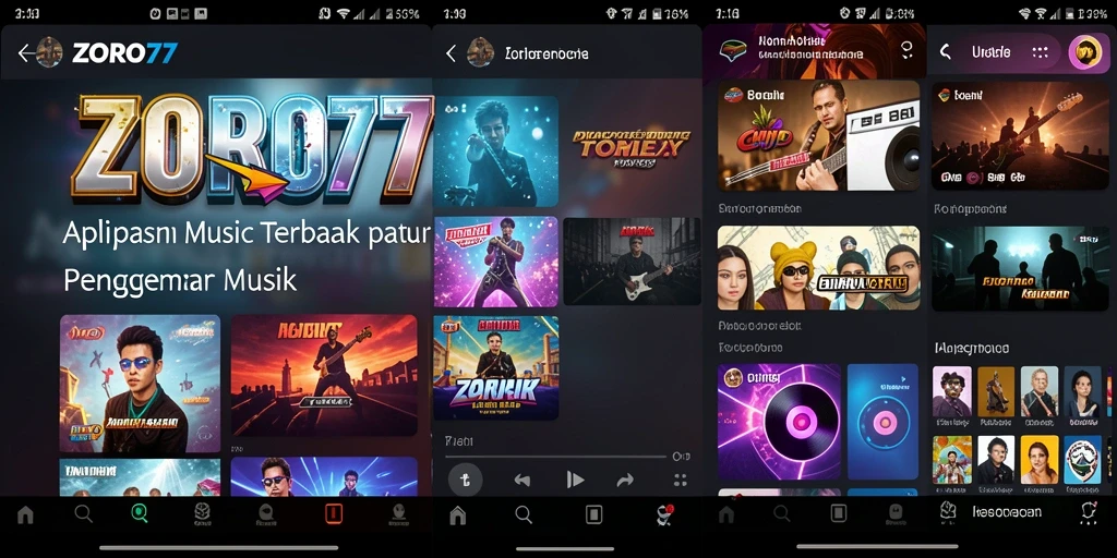 Screenshot gameplay menunjukkan antarmuka pengguna ZORO77 saat streaming musik.